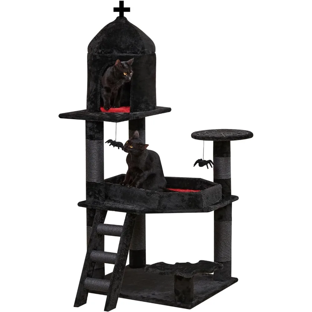 

Gothic Cat Tree with Coffin Bed，55" Cat Tower with Spacious Cat Condo，Scratching Posts，Spider Hanging