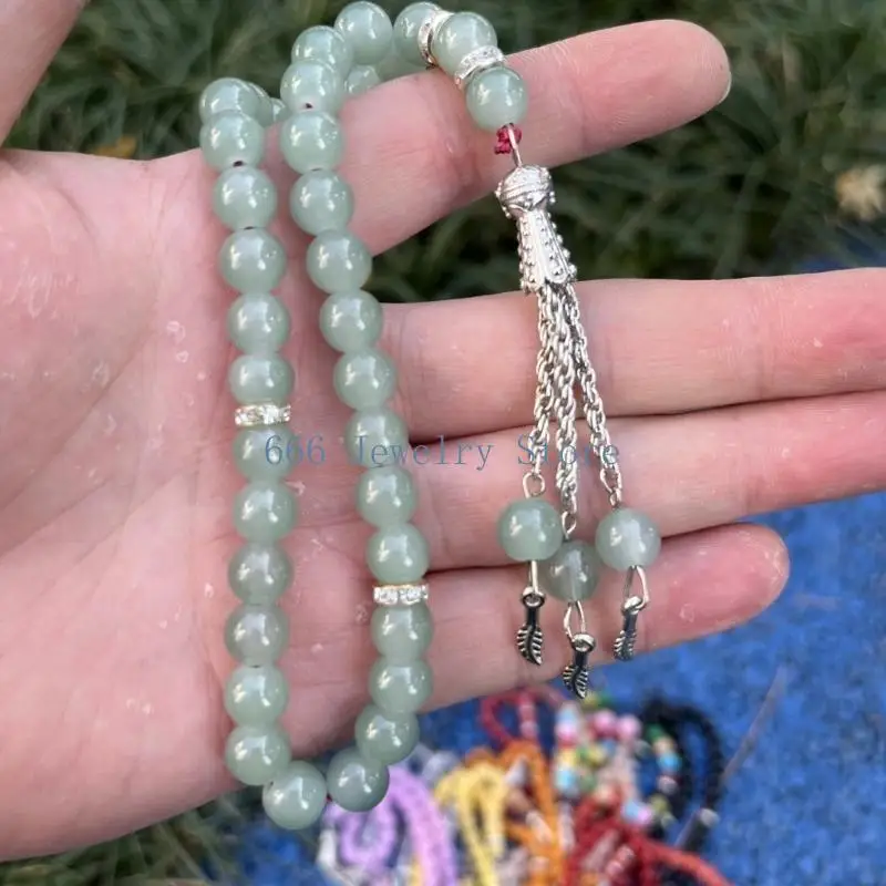 F2TD 33-Bead Rosary Bracelet Glass Prayer Beads Bracelet Decorative Tassels Bracelet