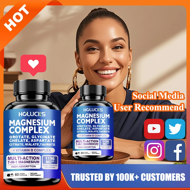 Vegan Magnesium Complex Supplement, with Vitamin E, for Daily Stress Relief, Migraine, Improved Sleep Quality, Overall Wellness