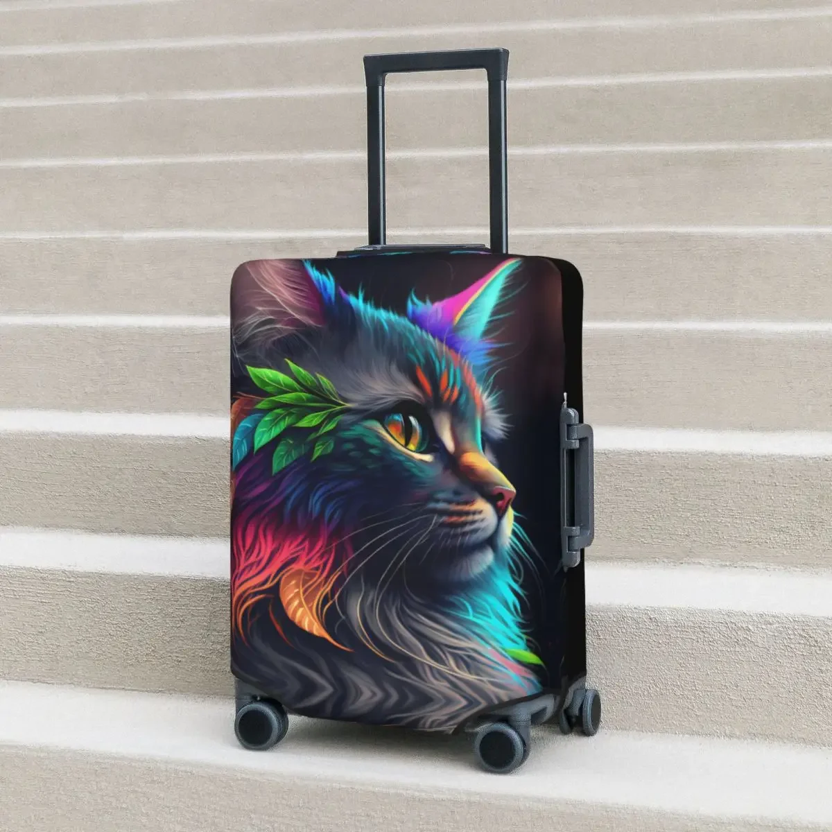 Cute Cat Head Suitcase Cover Holiday abstract animal Elastic Luggage Case Travel Protector