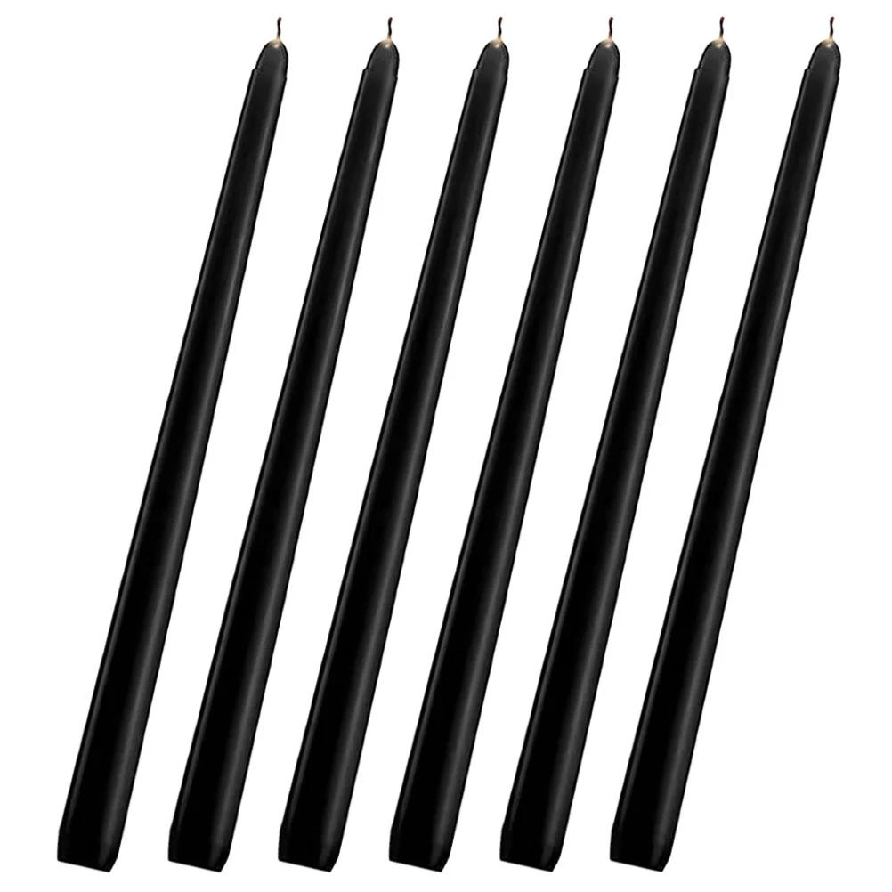 6 Pcs Black Sticks Holders with Cotton Wick Small Unscented Taper Candles Core Wax Decor Bulk Dinner Party