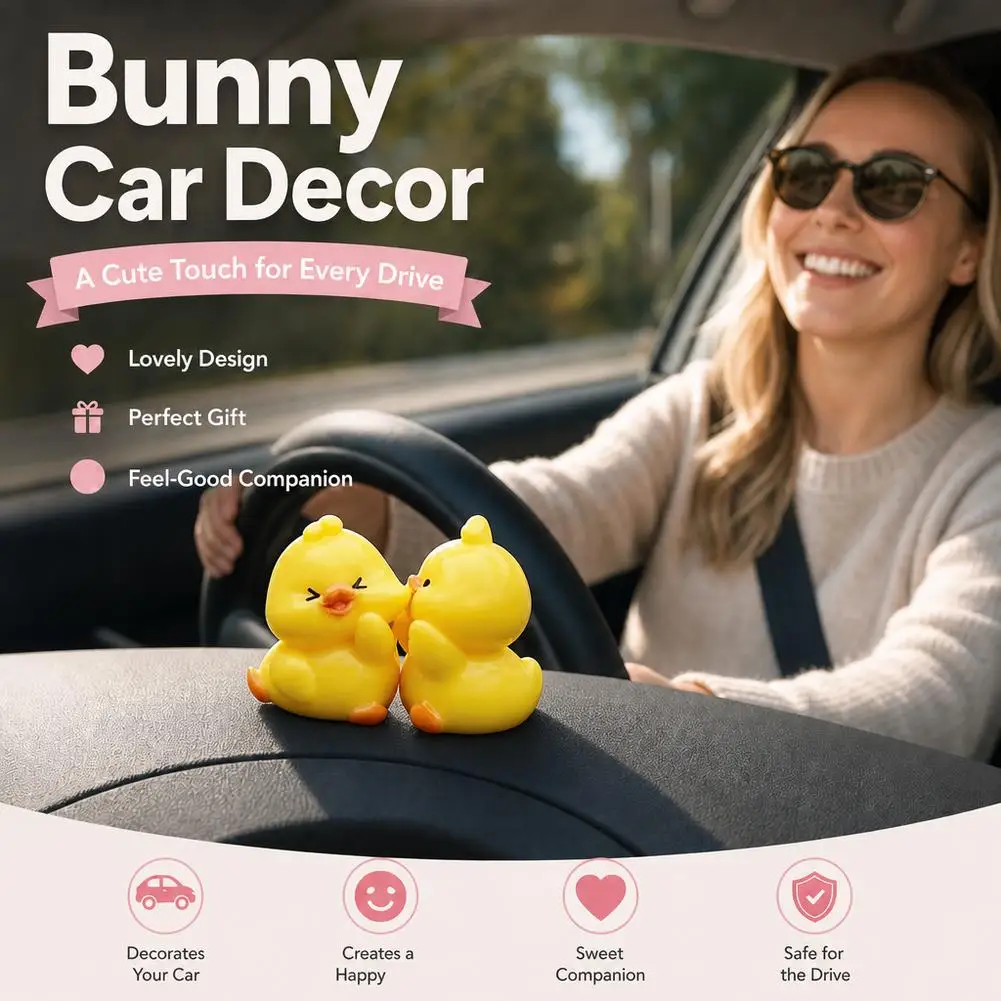 2Pcs creative and adorable cat and rabbit face car accessories interior decorations for cars, center console decorative items
