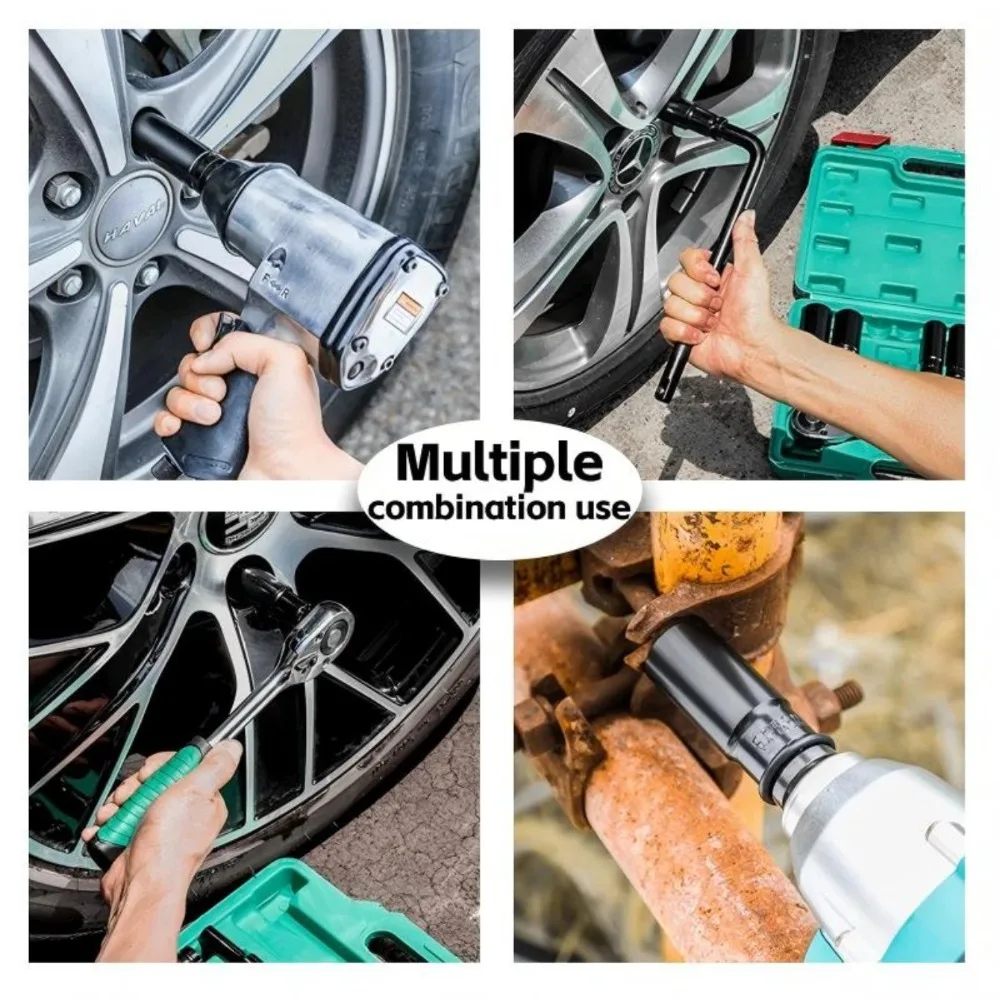 Set 10 buah plug drive 1/2 inci, set plug impact heksagonal 6 titik, set plug impact 8-24mm dengan kotak penyimpanan