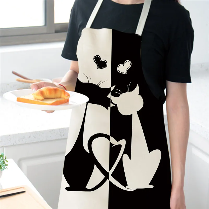 Baking Accessories Apron Kitchen Apron Cute Cat Pattern Women Adult Kids Cartoon Cat Linen Wai Cooking Barbecue Aventais