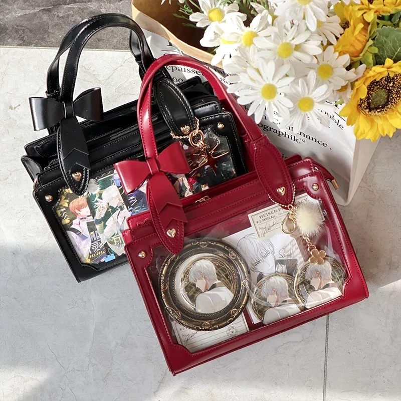 Lolita Girls Ita Bag Elegant Bow Transparent Shoulder Bags for Women Popular Display PU Crossbosy Bag 2025 Clear Bolso Mujer