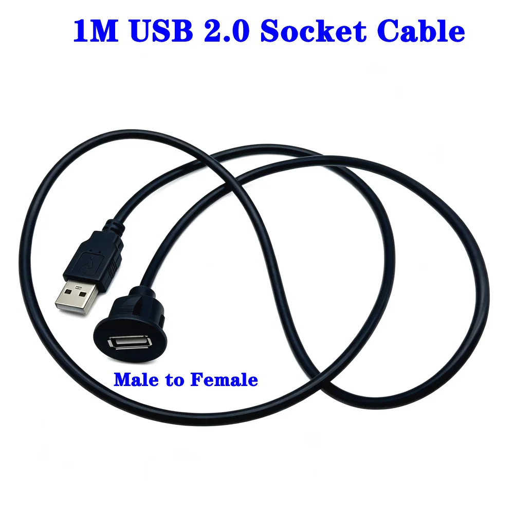 1m USB 2.0 3.0 Male To Female Flush Panel Mount Extension Cable For Car Truck Boat Motorcycle Dashboard Waterproof Wire ﻿