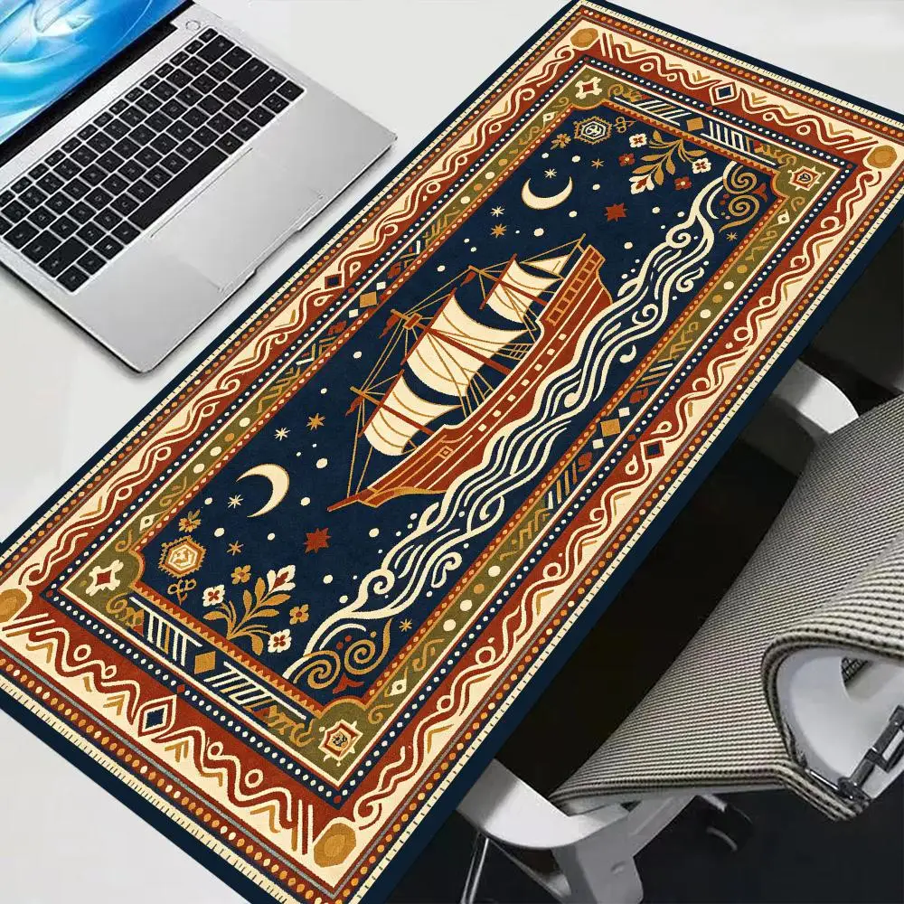 Modern Blue Orange Persian Rug Pattern Desk Mat Table Mat Large Size Precision Tracking For Home Office