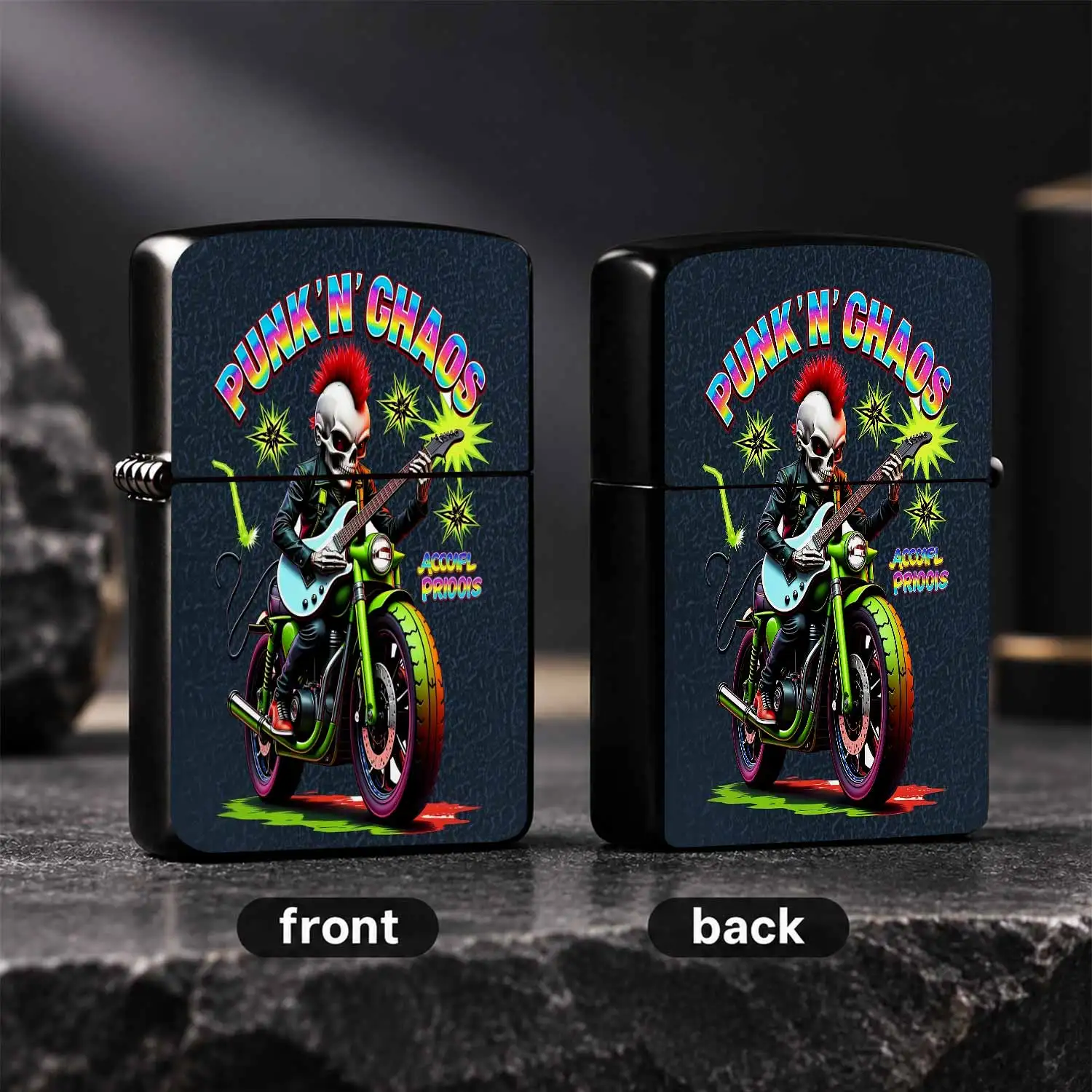 Creative Punk Skeleton Guitar Motorcycle Lighter Rainbow Gradient Bold Design Eye-Catching Stylish Accessory For Daily Outdoor Party Gathering Unique Decorative Present For Trendy Collectorsmotorcycle Enthusiasts A Humorous And Interesting