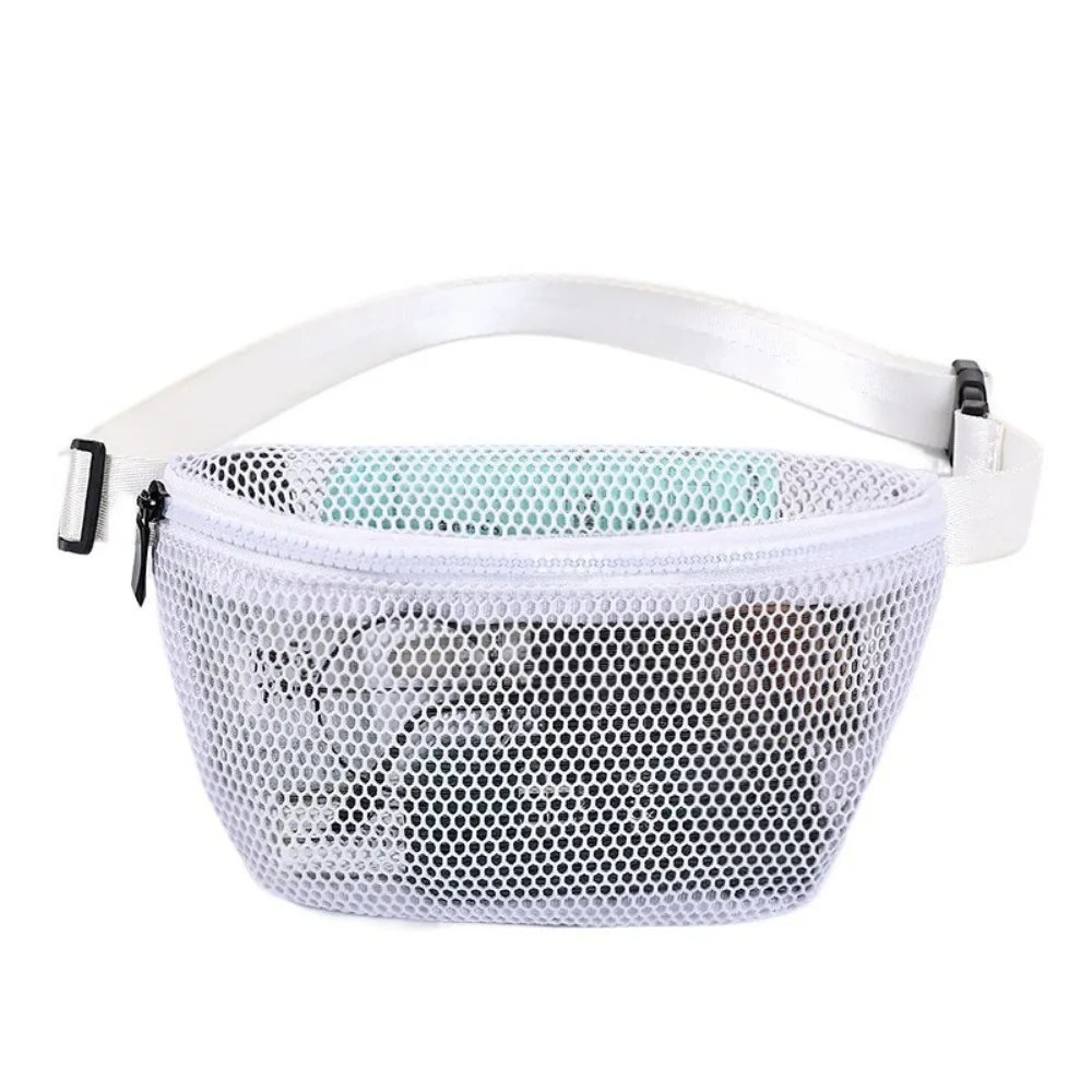 

Hollow Out Mesh Waist Bag Zipper See Through Hip Belt Bag for Sport Wide Shoulder Strap Large Capacity Travel Fanny Packs Sport