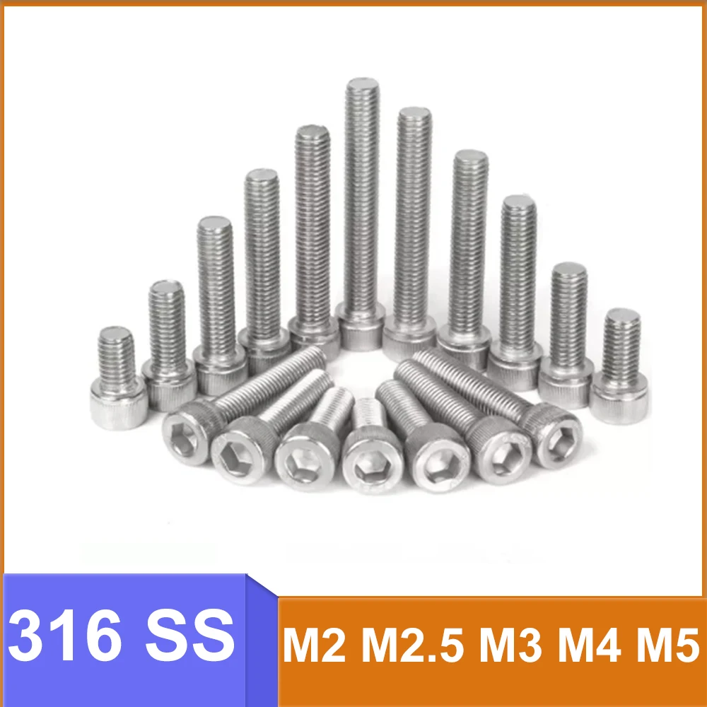 Hexagon Socket Head Cap Screws M2 M2.5 M3 M4 M5 316 Stainless Steel Allen Bolts Length 4/5/6/8/10/12-50mm