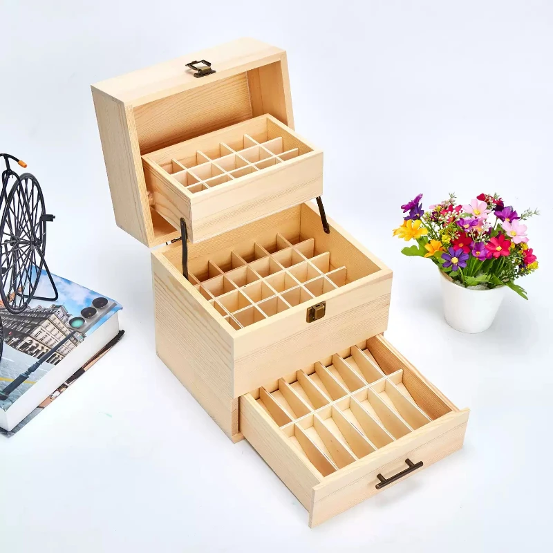 Solid Wood Three - Layer Large - Capacity Essential Oil Storage Box