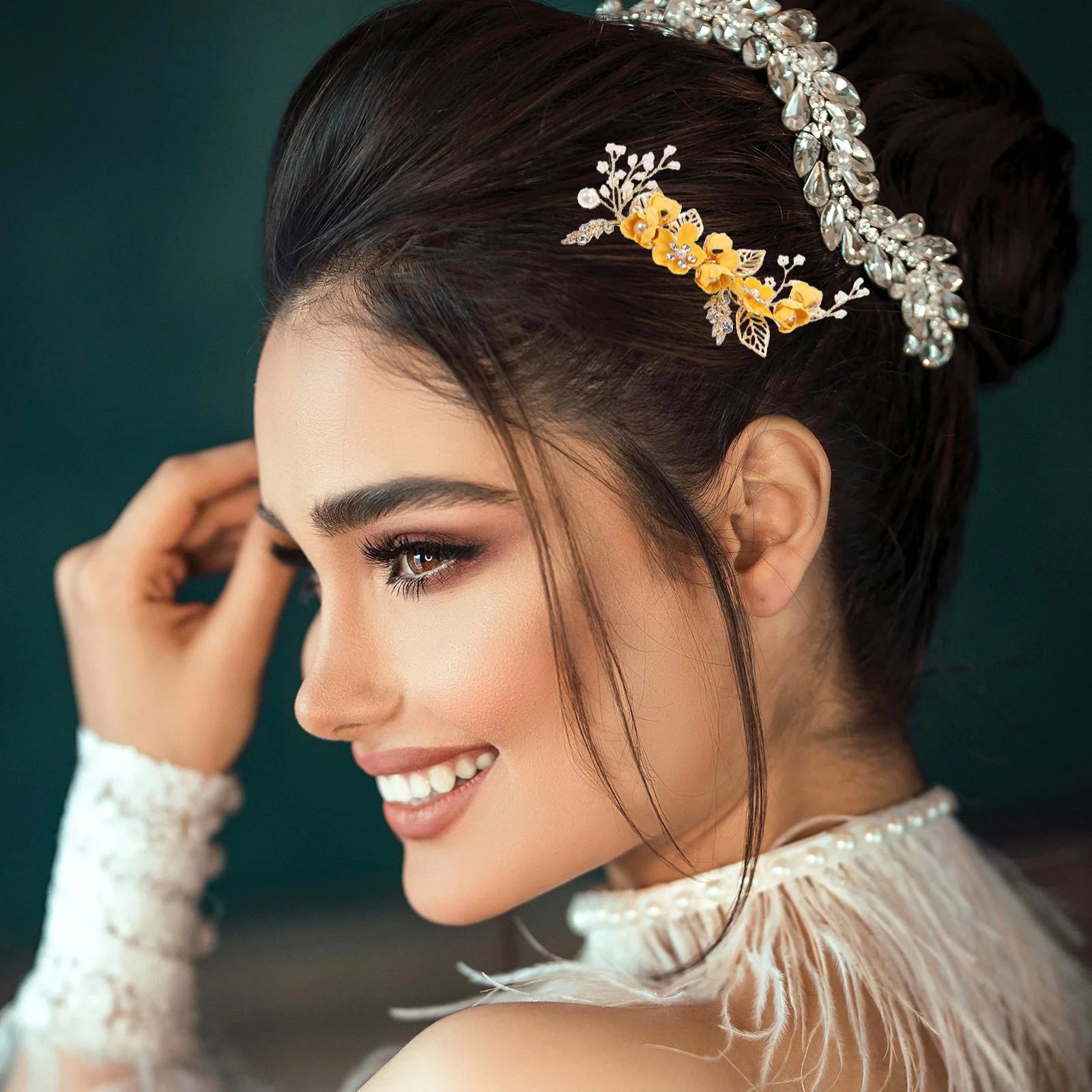 مشط شعر الزفاف الزهري أنيق من حجر الراين على شكل زهرة دبوس شعر زفاف العروس خوذة إكسسوارات الشعر الديكور لوصيفات العروس #1