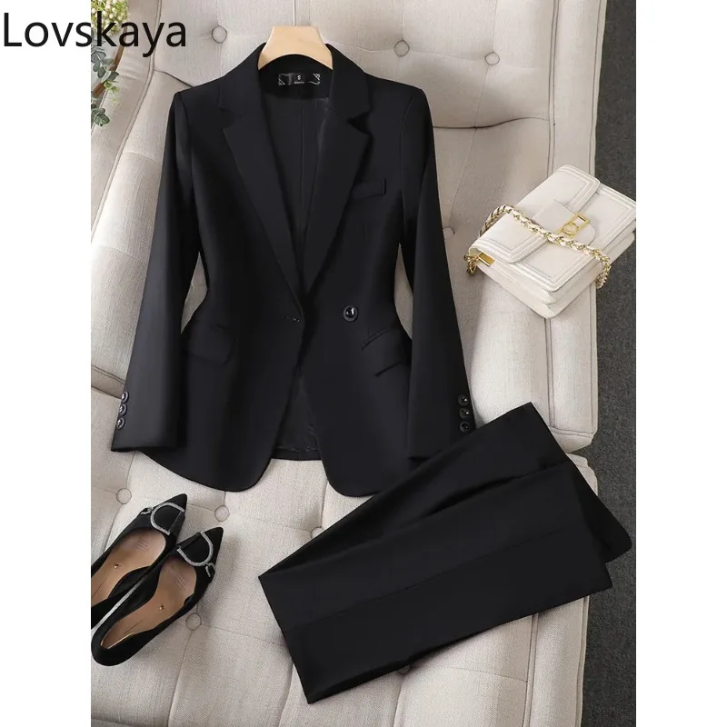 Work Wear Blazer Jacket And Trouser Female 2 Piece Set Gray Black Women Pant Suit Formal Office Ladies Business