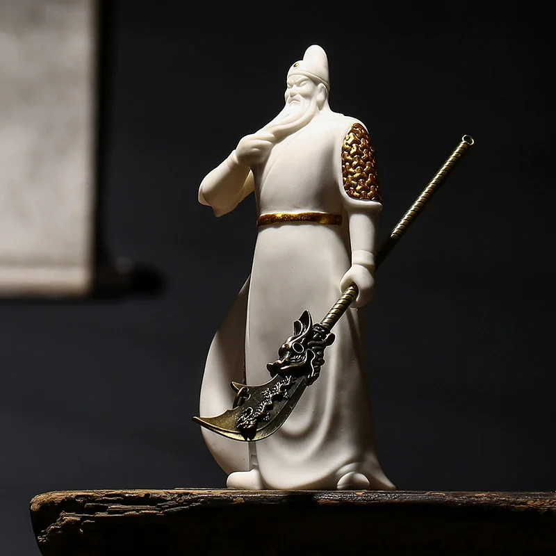 Chinese Guan Gong Statue, God of Wealth & Warrior Figurine, Ceramic Decoration for Home Office Desk, Blessing for Fortune