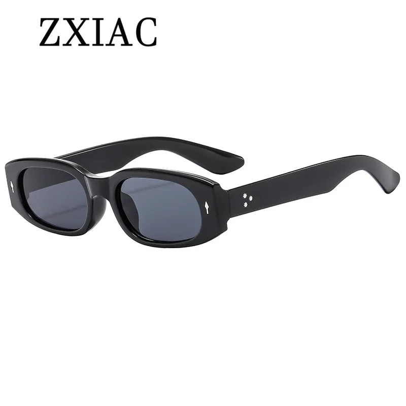 ZXIAC Trendy Narrow Frame Rectangular Sun Glasses Men Rivet Decorated Sunglasses Women Fashion Retro Casual Driving Shades UV400