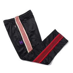 Black Pattern Embroidery Pants Men Woman Good Quality Side Edge Stripe Weaving Drawstring Loose Casual Trend Trousers