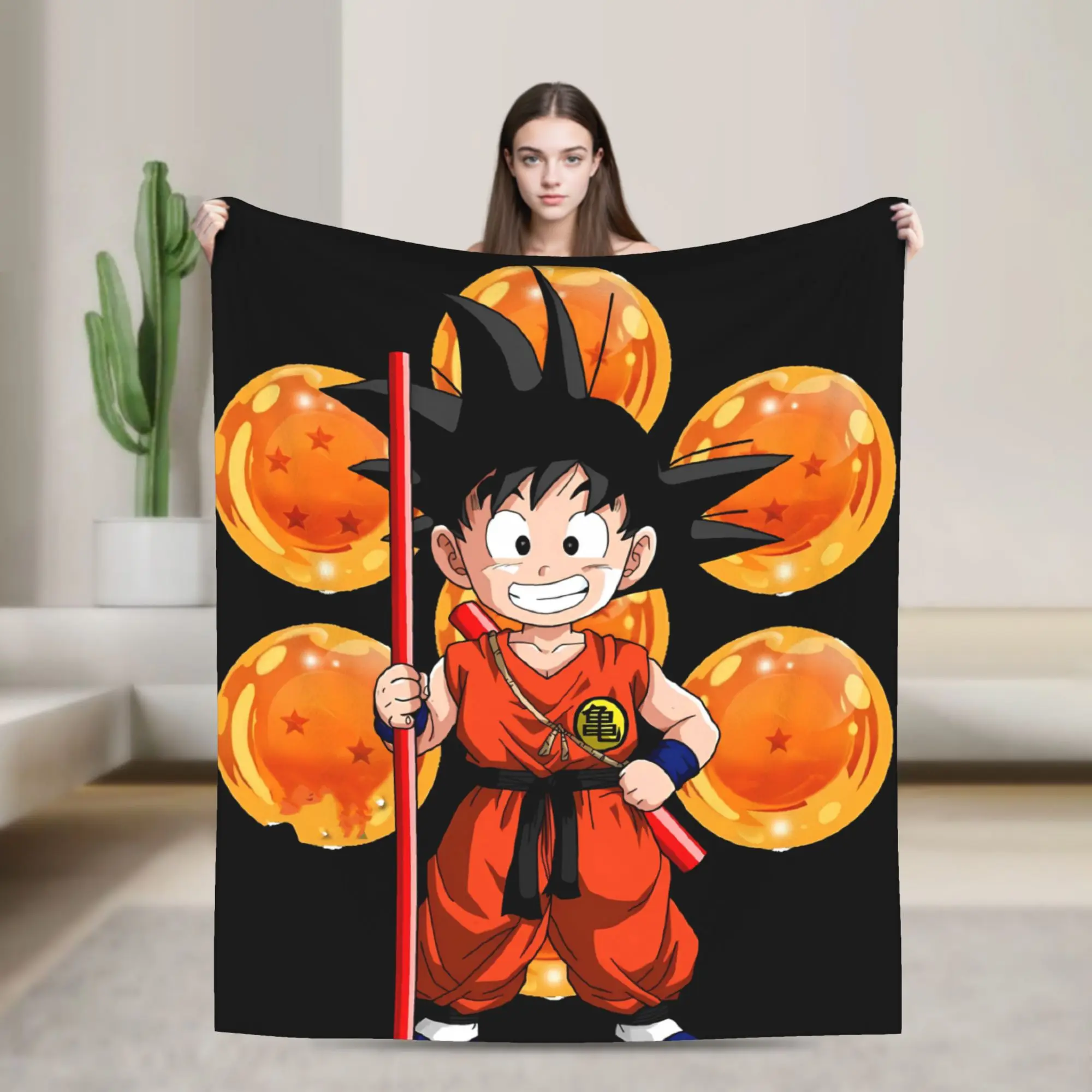 Floral Goku Pattern Dragon Ball Soft Warm Blanket  Travel Plush Throw Blanket Funny Bedroom Flannel Bedspread Sofa Bed Cover