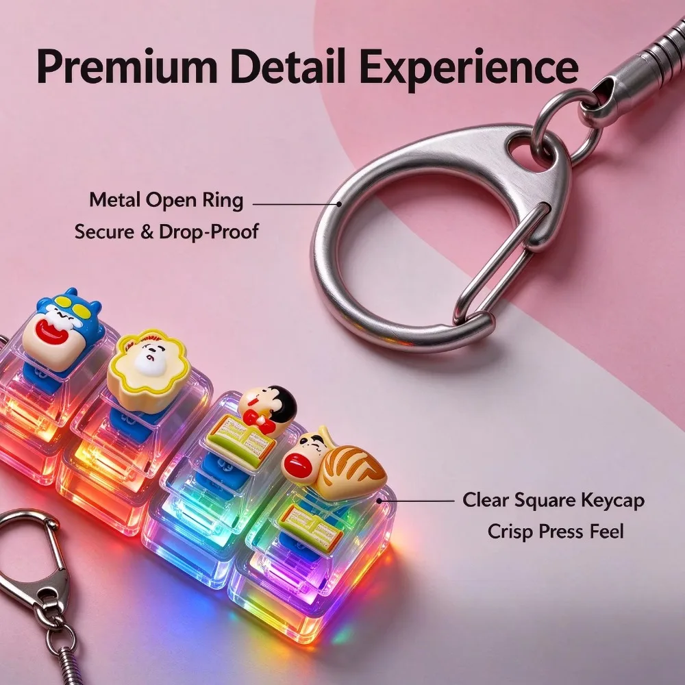 Crayon Shin-chan 26-Key Fidget Keychain Caps Clicker 4-Key Light Up Pendant Hachiware Stress Anxiety Relief Toy Gift