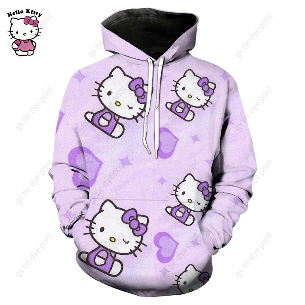 Beautiful Purple Hello Kitty Sweatshirt Women High Quality Hooded Simple Casual Hoodies Autumn Loose Oversized Streetwear