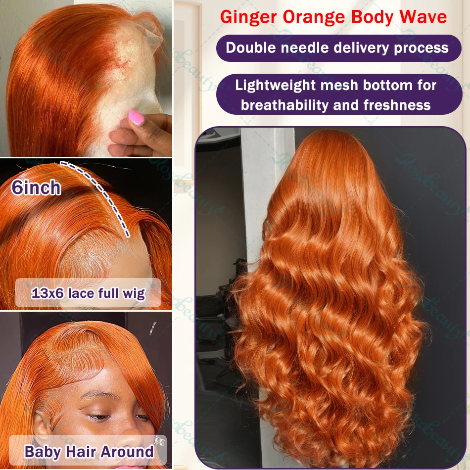 Body Wave13x6 13x7 HD Lace Frontal Wig Human Hair Ginger Orange Brazilian Water Wave 350 Colored 13x4 Lace Front Wigs For Women