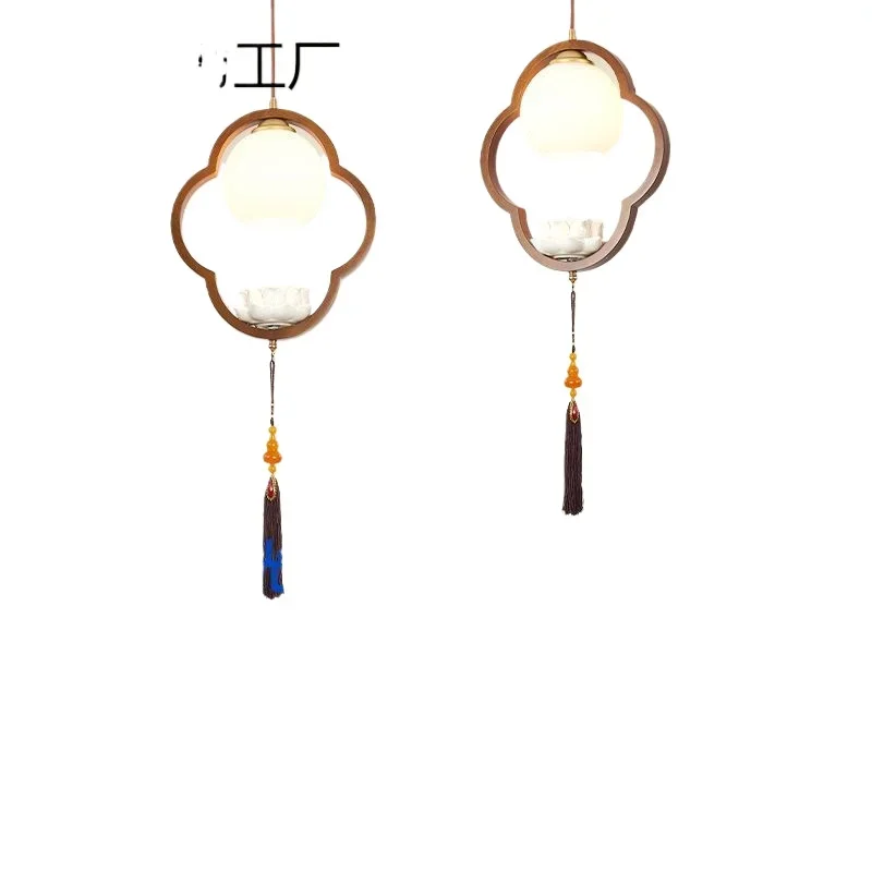 

New Chinese bedroom bedside chandelier, Chinese style zen walnut tea room lamp