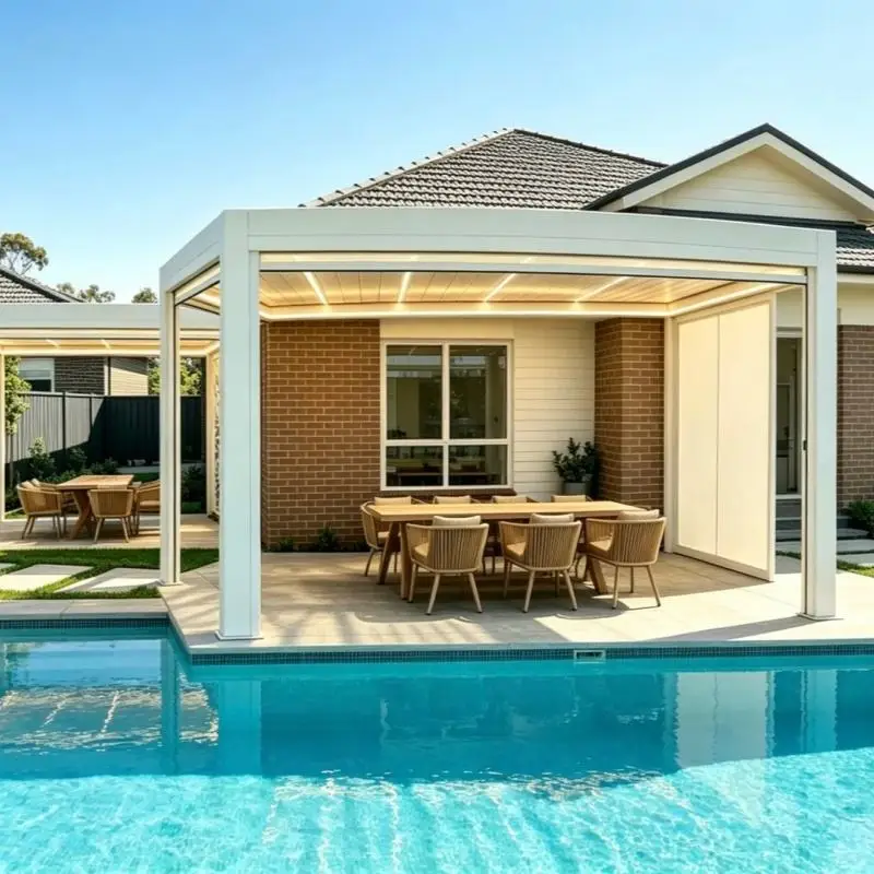 Modern Villa Swimming Pool Shade Pavilion Anodized Aluminum Alloy Heavy Duty Pergola Equipped with LED Lights Electric Gazebo