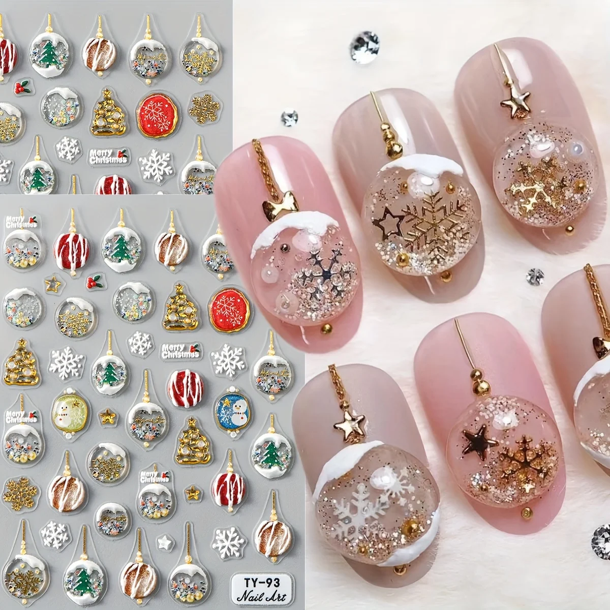 5D エンボスネイルステッカー クリスマスツリー 雪の結晶 クリスマスネイルアートデコレーション スライダー マニキュアデコレーション クリスマスネイル用品