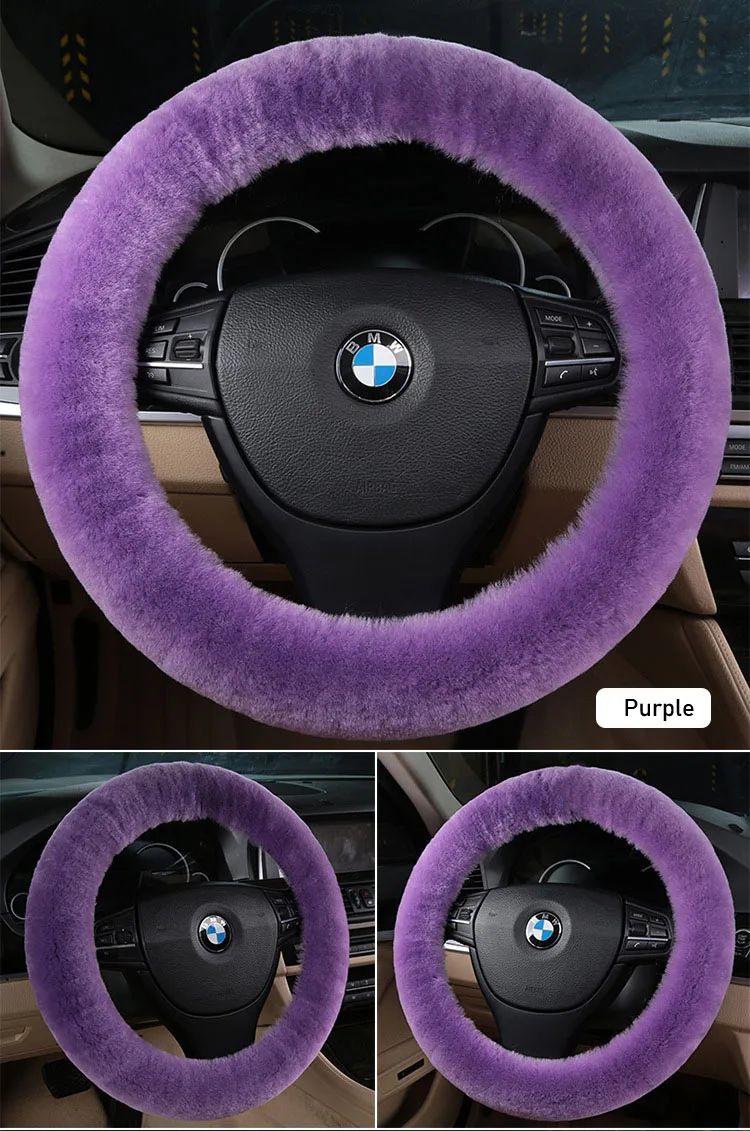 CHIZIYO Genuine Sheepskin Wool Plush Warm Steering-Wheel Cover Car Steering Wheel Cover For 35CM-43CM
