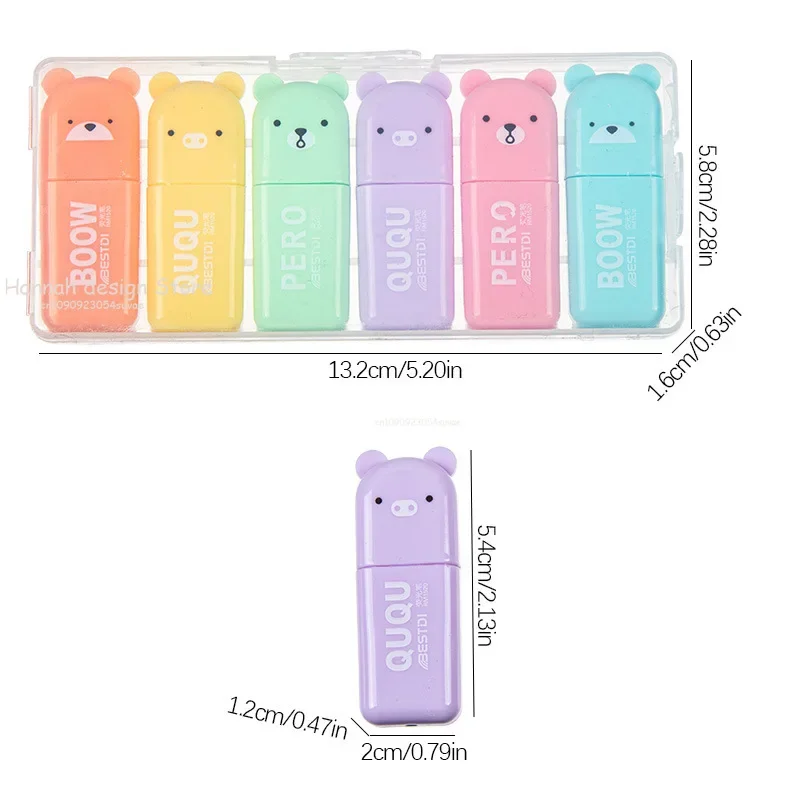 6pcs/Set Cute Cartoon Mini Highlighter Pens Kawaii Macaron Colors Markers Diary Highlighter Stationery School Office Accessories