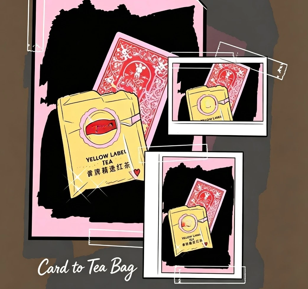 Card to Tea Bag Magic Trick Selected Card Transformation Tea Bag Appearance Visual Close Up Magic Prop for Magicians