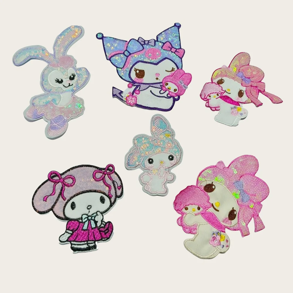 Kawaii Anime Cinnamoroll My Melody Kuromi Ironing Cloth Embroidered Patch T-shirt Jeans Back pack Sewing Fabric Patch ﻿