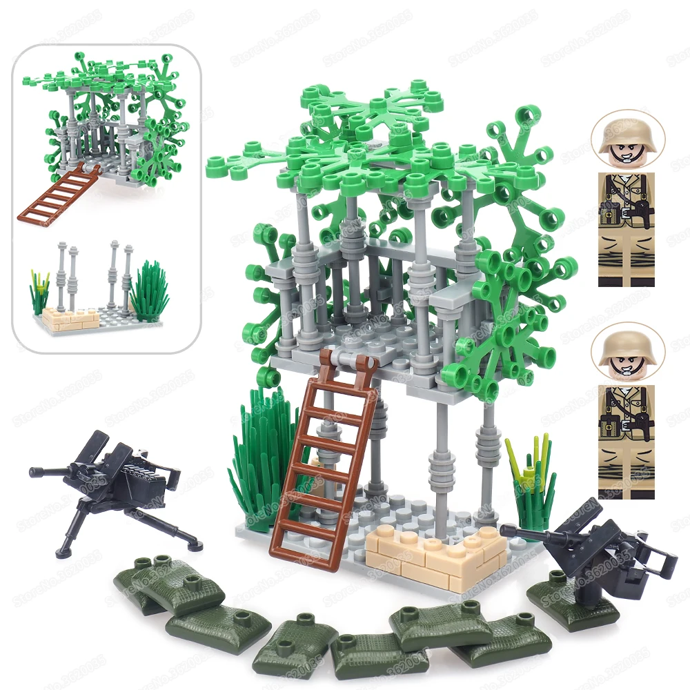 

Military War Camouflage Grass Sentinel Stand Building Block Assemble WW2 Soldier Figures Weapons Patrol Model Child Gift Boy Toy