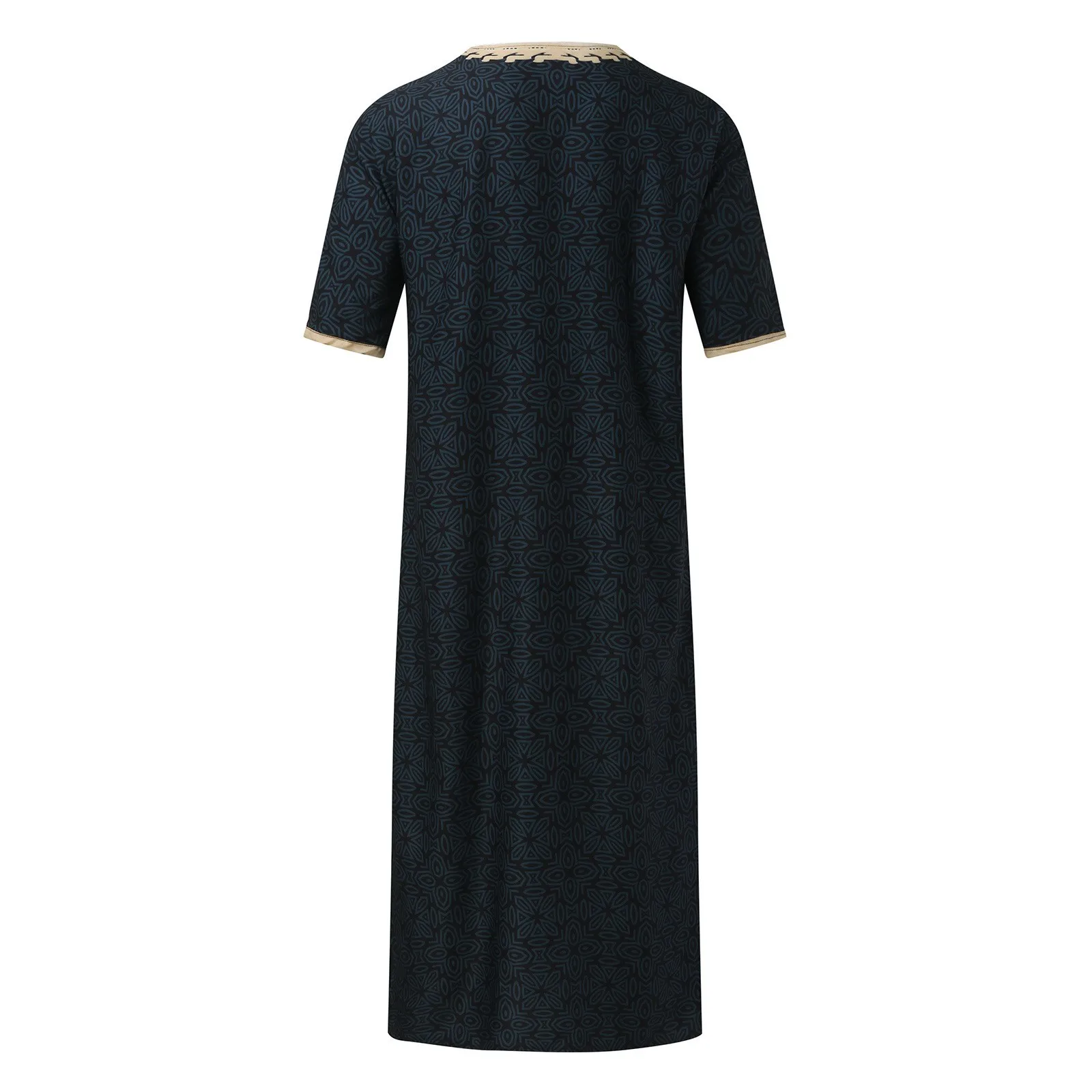 Vêtements musulmans à manches courtes pour hommes, style ethnique arabe, combinaisons imprimées patchwork à col en V, robe rétro, vêtements islamiques