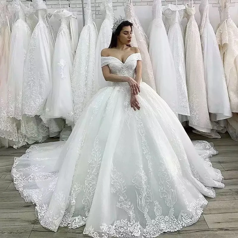 قبالة الكتف الكرة ثوب فساتين الزفاف للعروس فستان الزفاف زي العرائس الأنيق الدانتيل زينة Vestidos De Novia 2025 #4