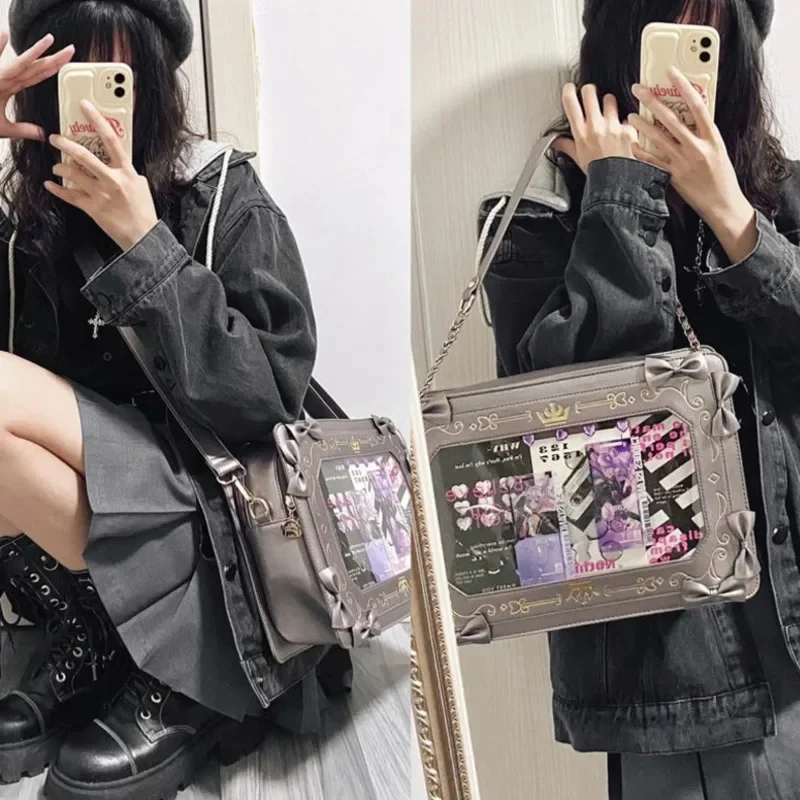 ACGN Badge Frame Itabag 2024 Vintage Y2K Single Shoulder Crossbody Bag Girl Peripheral Transparent Small Square Crossbody Bag