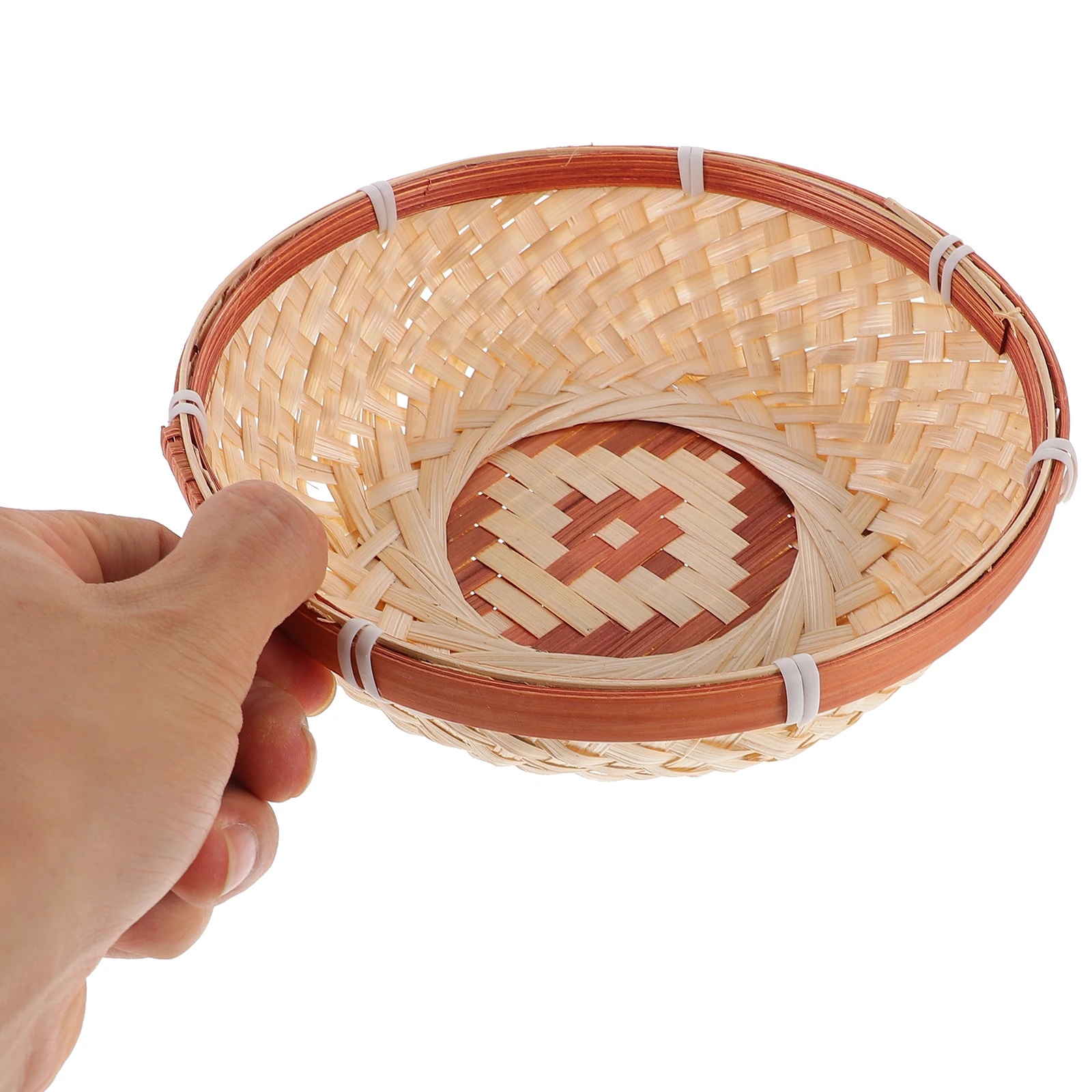 

2pcs Woven Fruit Basket Bamboo Storage Basket Handmade Round Bread Serving Tray Snacks Jewelry Candy Decorative Home