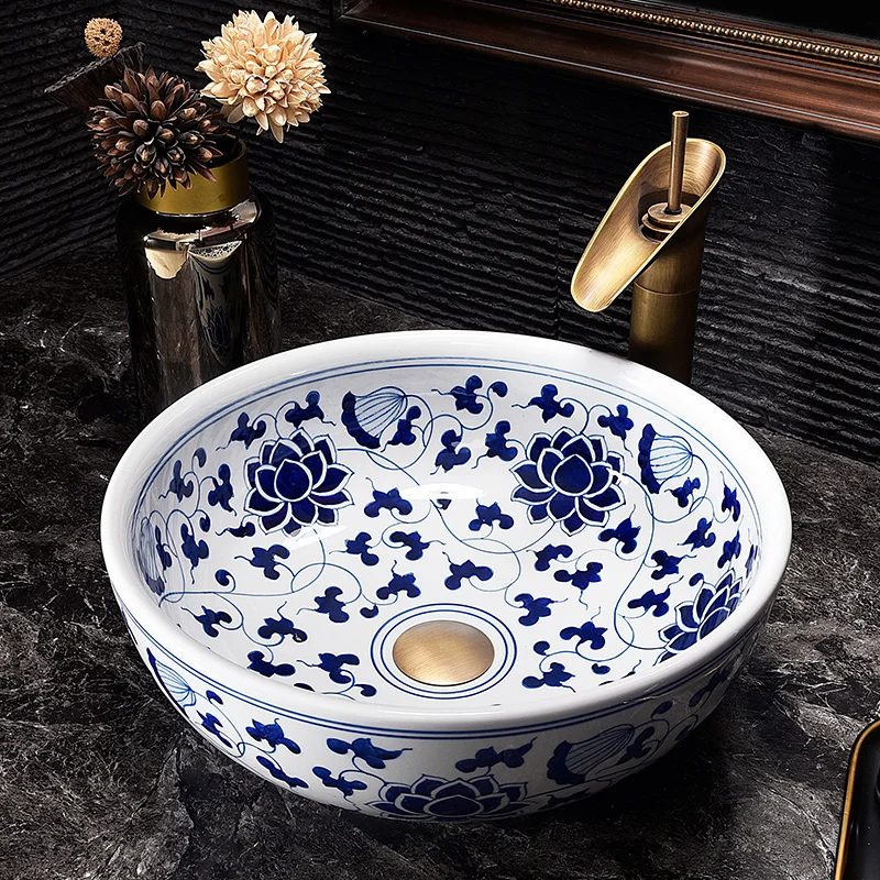 

Golden Handmade Europe Style Lavobo Ceramic Bathroom Luxurious Artistic Bathroom Sink Countertop vanity wash hand basin