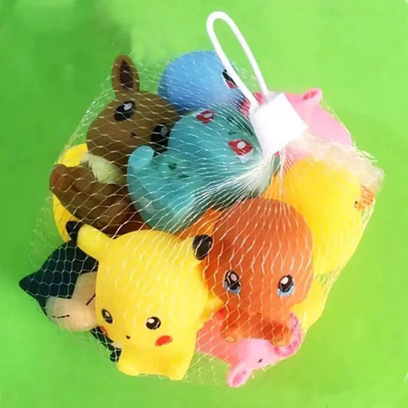 6pcs/set Pok é mon bath Toys Pikachu Cartoon Model Doll Pinch and Sound Making Pok é mon Pet Ornament Set Children's Gift Toy