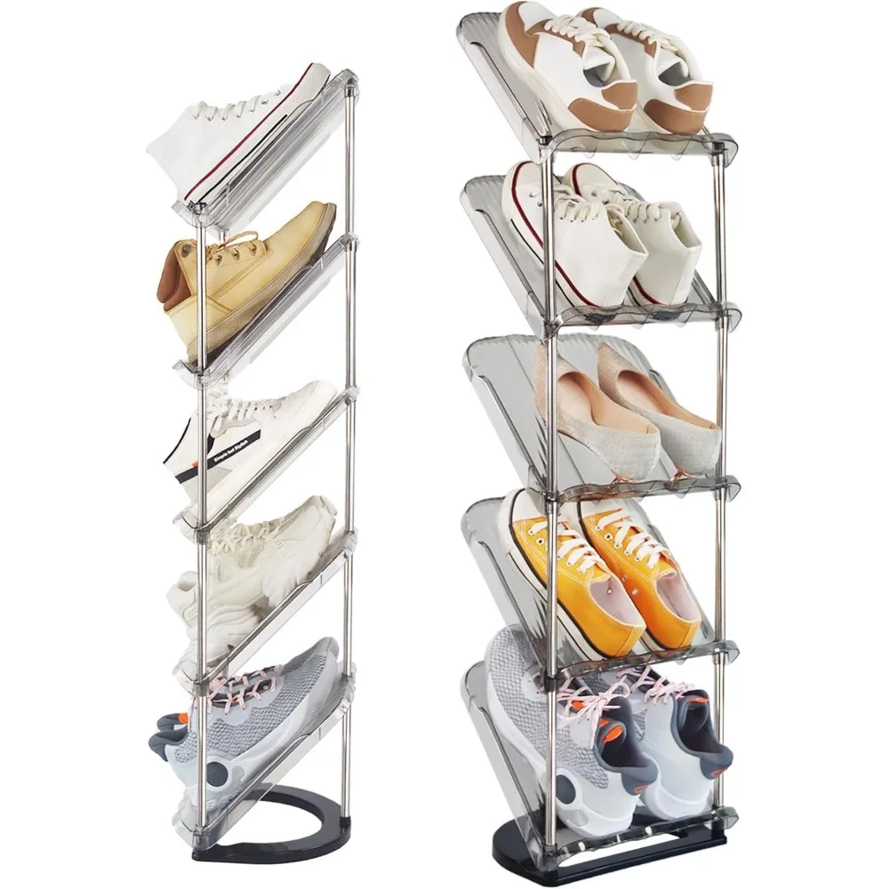 

Sloping Narrow Shoe Rack 5 Tiers - Free Standing Vertical Shoes Racks for Small Spaces and Corner, Shoe Storage Organizer