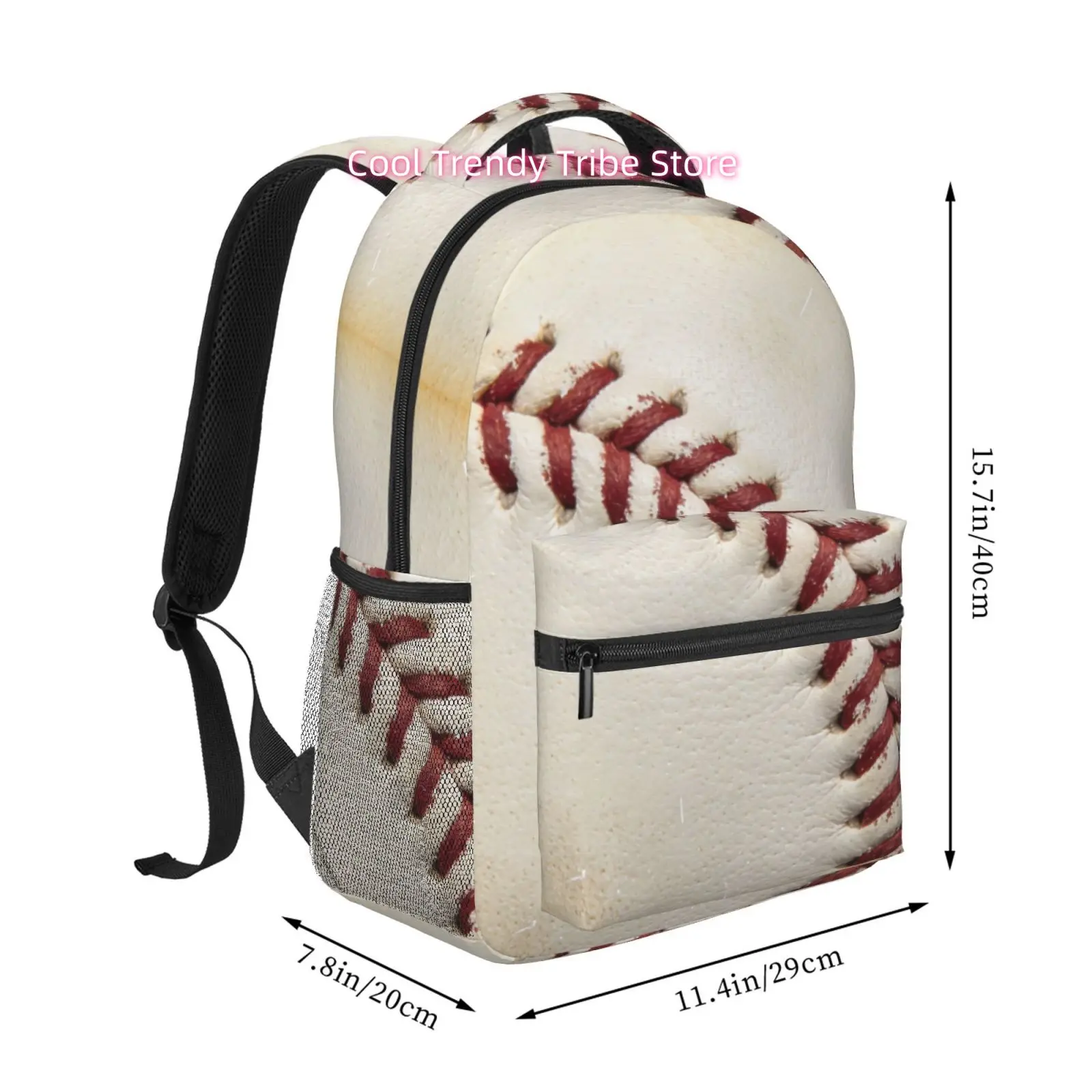 Baseball-Themed Backpack with Realistic Baseball Stitch Print - High Quality Oxford Cloth Bookbag, Adjustable Straps & Lightweig