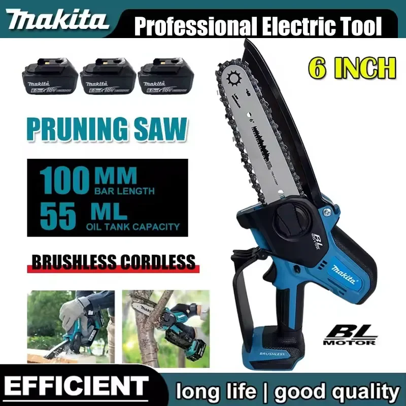 

Электрическая цепная пила Makita, бесщеточная, аккумуляторная, 6 дюймов, для 18-вольтовых аккумуляторов, мини-электропила, садовый электроинструмент