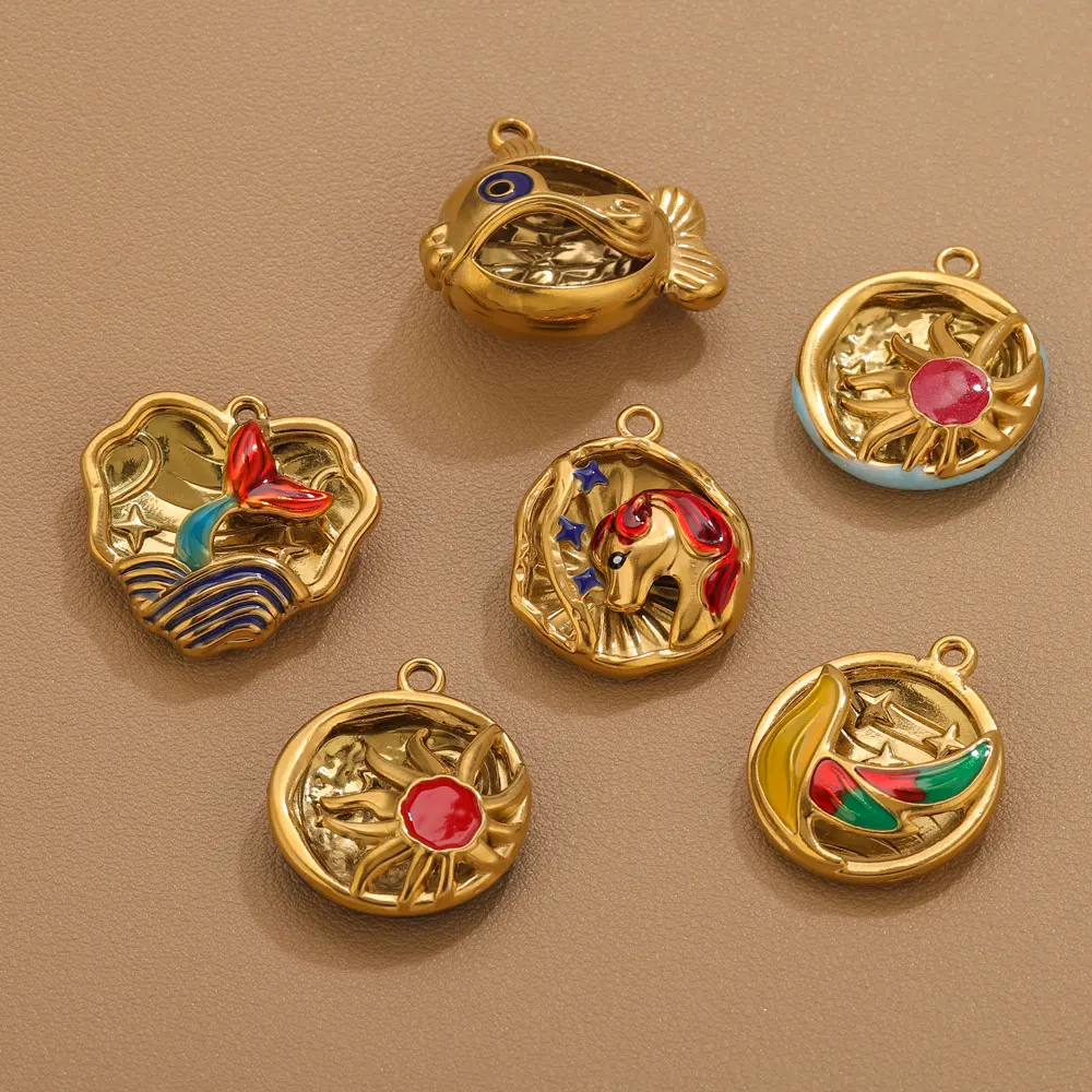 1pcs Stainless Steel 3D Enamel Unicorn Charms For Jewelry Necklace Pendants DIY Bird Sun Fish Hollow Charms Jewelry Accessories - view 4