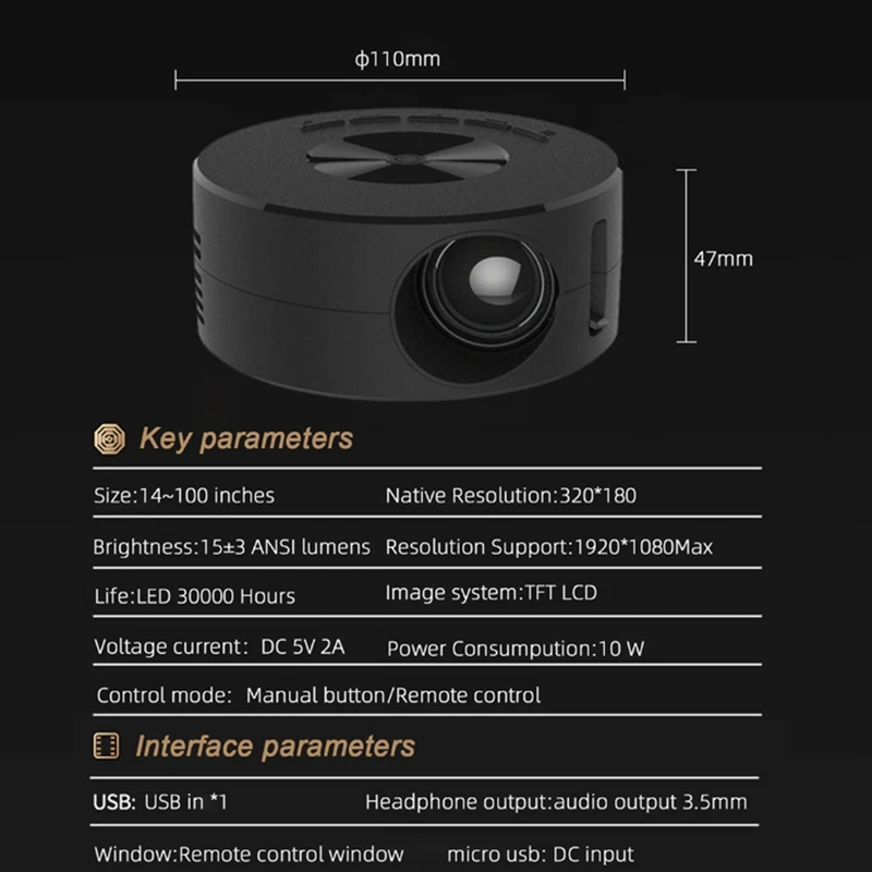 Mini Projector LED Home Media Player Audio Portable Projectors With Projector Stand USB Projection Same Screen Mirror Durable -B