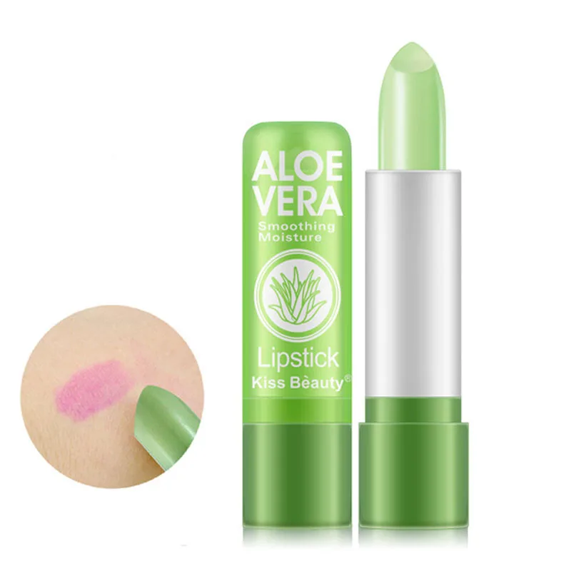 Bálsamo labial hidratante de larga duración, lápiz labial hidratante de Aloe Vera, resistente al agua, cambia de Color, antienvejecimiento, 1 unidad