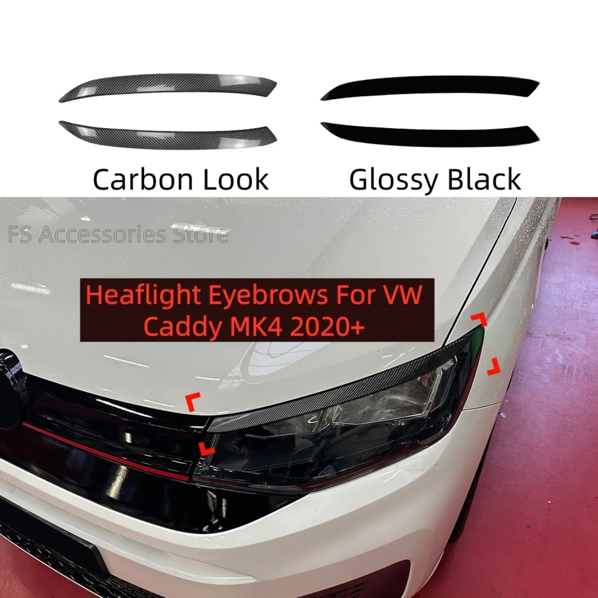 

Car Headlight Head Lamp Eyebrow Eyelids Sticker Trim Cover For VW Caddy MK4 2020+ Carbon Fiber Look/Glossy Black