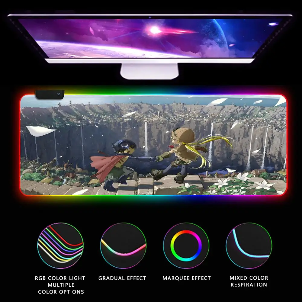 Cute Anime M-Made In Abysses Mouse Pad CS-GO anime character luminous super large RGB office game competitive keyboard pad