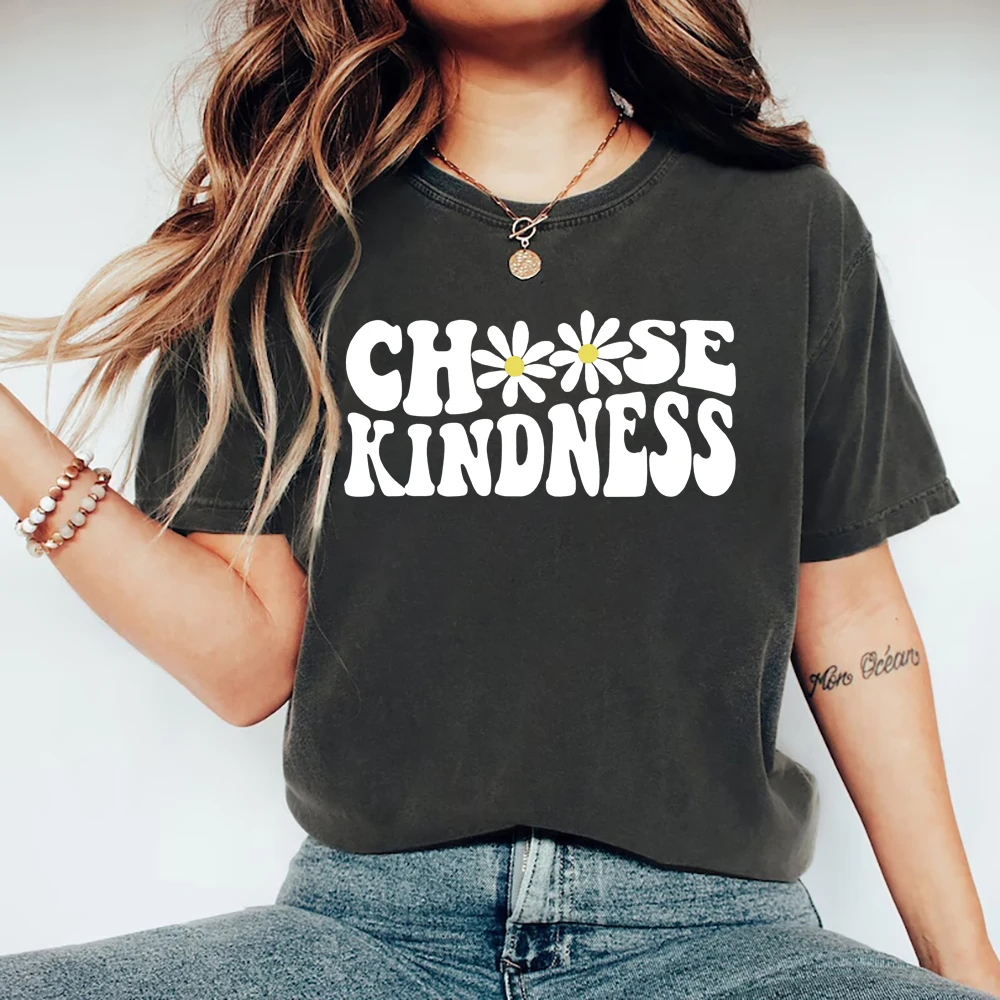 

Teacher T-Shirt Choose Kindness Shirt Gift for Teacher Daisy Shirt Back To School Tee Women's Short Sleeve T-shirts Be Kind Tops