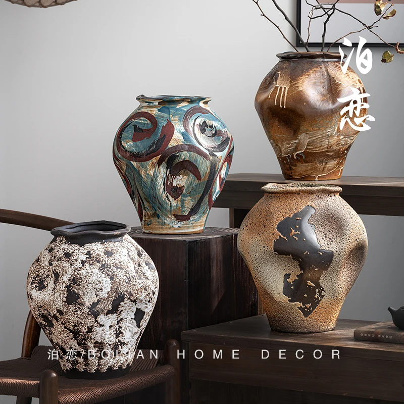 Ceramic vase coarse pottery flowers retro nostalgic handmade B & B hotel wabi sandy wind zen ornament pottery flower ware
