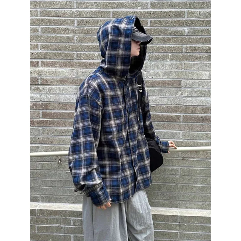 New Arrival American Vintage Grid Food Pay Men's Shirt Stylish High-end Fresh Color Matching Balanced Streetwear