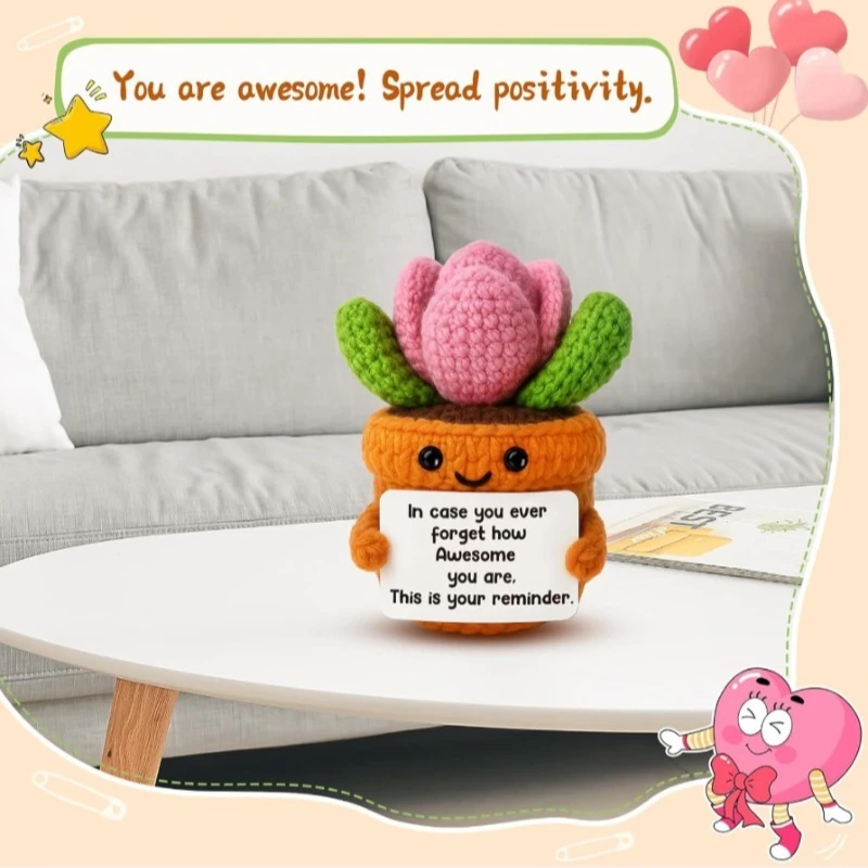 Gentle Botanical Theme Hand Crochet Yarn Potted Succulent Doll Creative Weaving Craft Lovely Desktop Display Ornament Decor